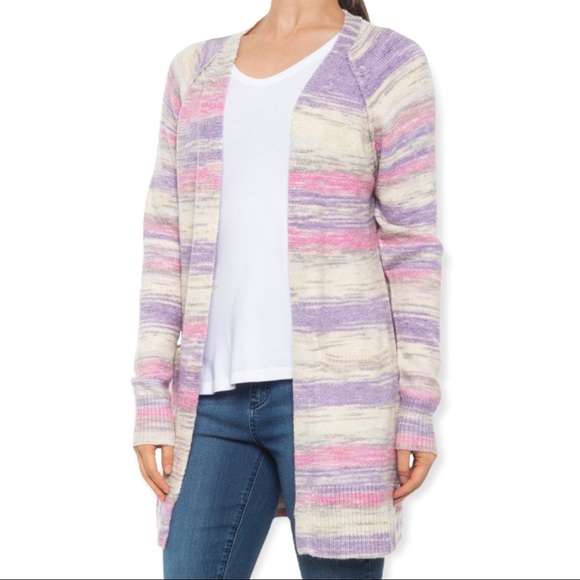 LUCKY BRAND Space Dye Open Front Cardigan Sweater with Hand Pockets M NWT - Picture 2 of 13